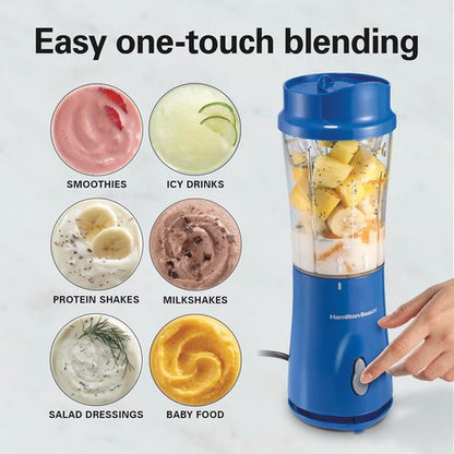 Hamilton Beach Portable Blender - 14 Oz BPA-Free Travel Cup & Lid | Durable Stainless Steel Blades, Blue