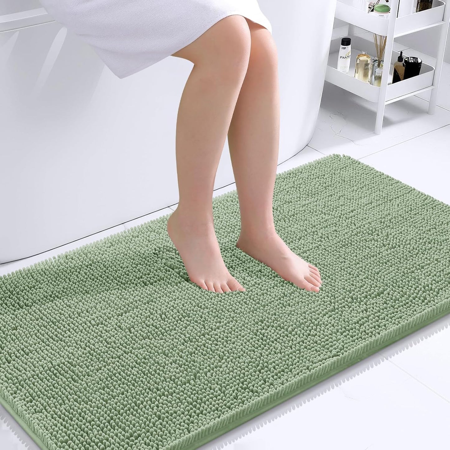 OLANLY Bathroom Runner Rugs - Soft Absorbent Chenille Bath Mats | Quick-Dry Rubber Backing, 44x24, Sage Green