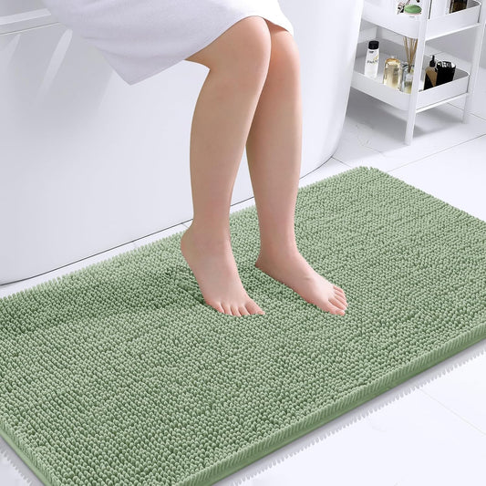 OLANLY Bathroom Runner Rugs - Soft Absorbent Chenille Bath Mats | Quick-Dry Rubber Backing, 44x24, Sage Green