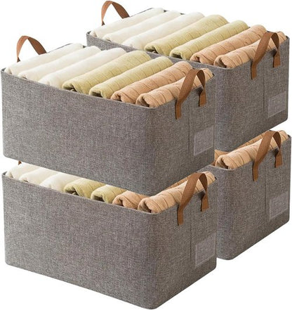 AARAINBOW Linen Closet Organizer - Stackable Fabric Storage Bins with Steel Frame | 4-Pack Gray, 23L