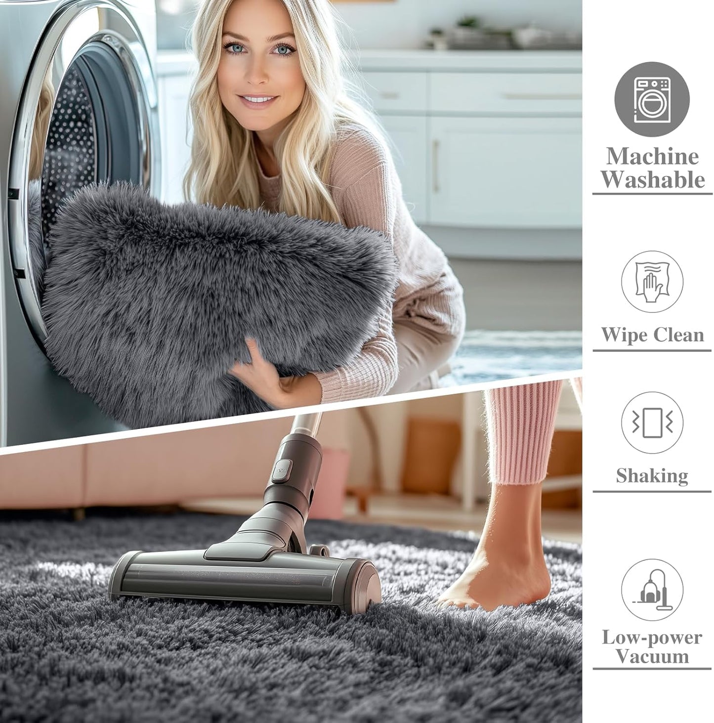 OLANLY 5x5 Area Rug - Soft Fluffy Shaggy Design | Machine Washable Indoor Carpet in Grey for Kids & Home Decor