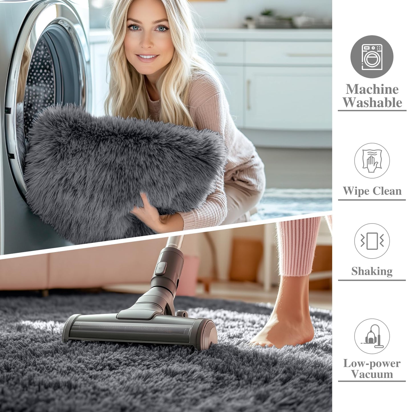 OLANLY 4x4 Machine Washable Accent Rug, Soft Fluffy Shaggy Area Rug for Bedroom, Living Room, Indoor Floor Carpet for Kids, Nursery, Home Decor, Grey