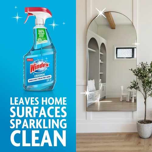 Windex Glass and Window Cleaner Spray Bottle, Packaging Designed to Prevent Leakage and Breaking, Surface Cleaning Spray, Original Blue Scent, 23 Fl Oz (Pack of 2)