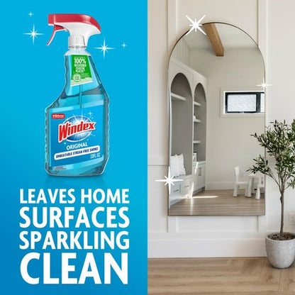 Windex Glass and Window Cleaner Spray Bottle, Packaging Designed to Prevent Leakage and Breaking, Surface Cleaning Spray, Original Blue Scent, 23 Fl Oz (Pack of 2)
