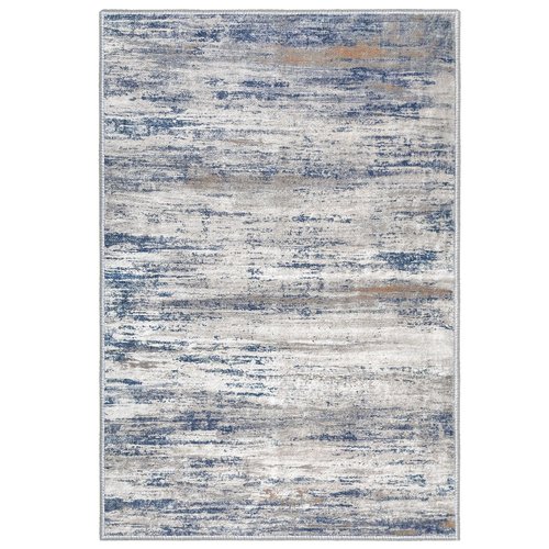 KOZYFLY Modern Abstract Hallway Runner Rug, 2.6x8 Washable Rug Runner Non-Slip Soft Striped Kitchen Runner Rugs, Print Distressed Grey Blue Carpet Runner for Entryway Bathroom Laundry Room Foyer