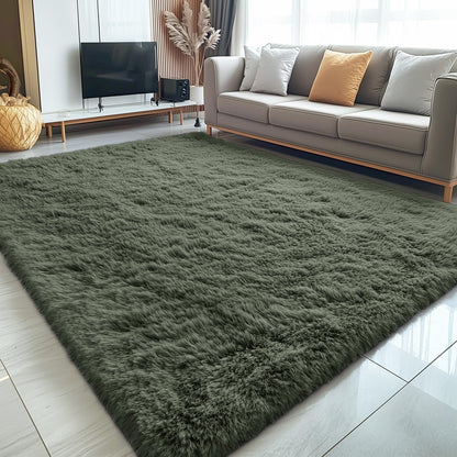 OLANLY 5x8 Machine Washable Large Area Rugs for Living Room, Bedroom, Soft Fluffy Shaggy Bedside Rug, Indoor Floor Carpet for Kids Girls and Boys, Dorms, Nursery, Home Decor Aesthetic, Olive Green
