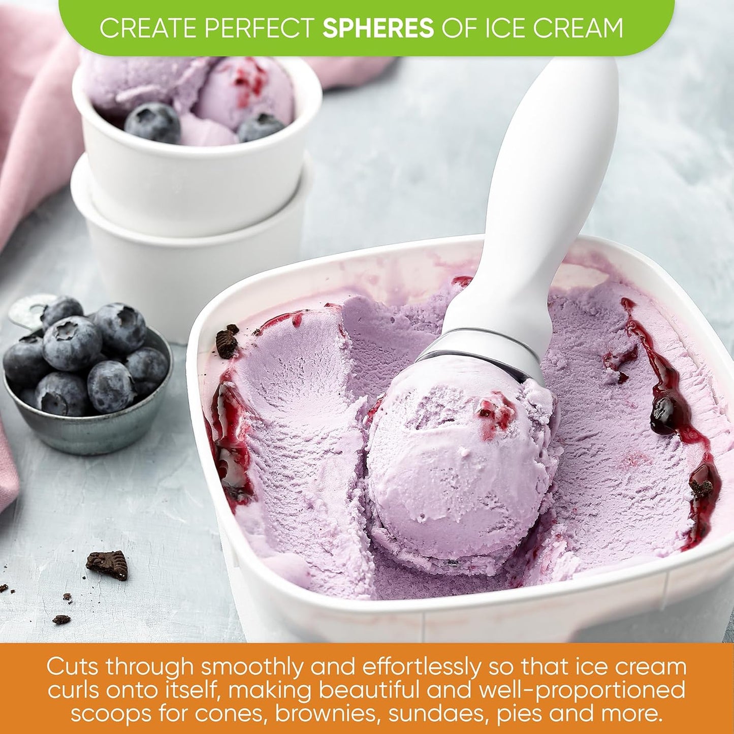 Spring Chef Ice Cream Scoop - Heavy Duty Metal Scooper with Comfortable Handle | Dishwasher Safe Tool for Gelato, Sorbet, and More