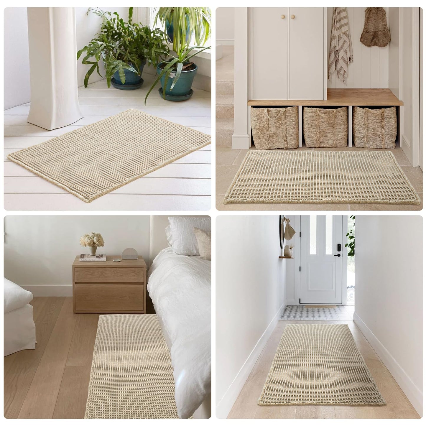 TYUU Pale Beige Bathroom Rug, Waffle Bath Mat Non Slip Washable Super Absorbent Quick Dry Boho Farmhouse Bathroom Decor, 36''x24'' Pale Beige