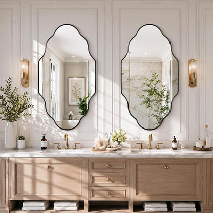 Scalloped Black Bathroom Mirror - 20"L x 36"W, Irregular Wall Decor (1 Pack)