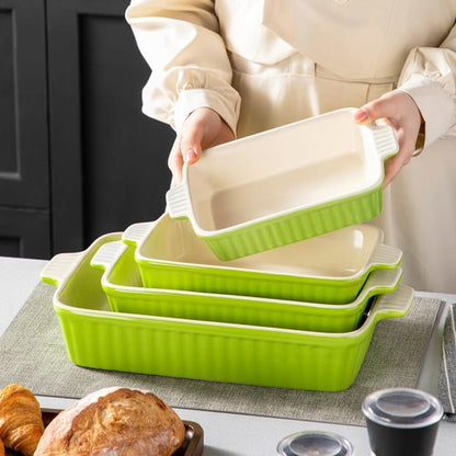 MALACASA Bakeware Set - 4-Piece Porcelain Baking Pans for Oven | Green Casserole Dishes (9.4"-14.7")