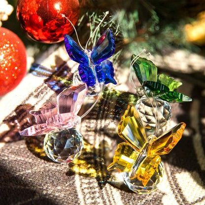 H&D Hyaline & Dora Crystal Butterfly Figurine Set - Elegant Cut Glass Statues with Crystal Ball Base | Pack of 4