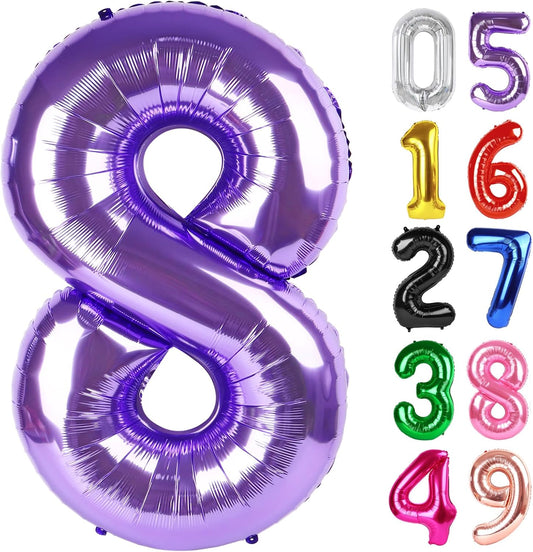 Purple Number 8 Balloon - 40 Inch Giant Foil Balloon for 8th Birthday Party Decorations
