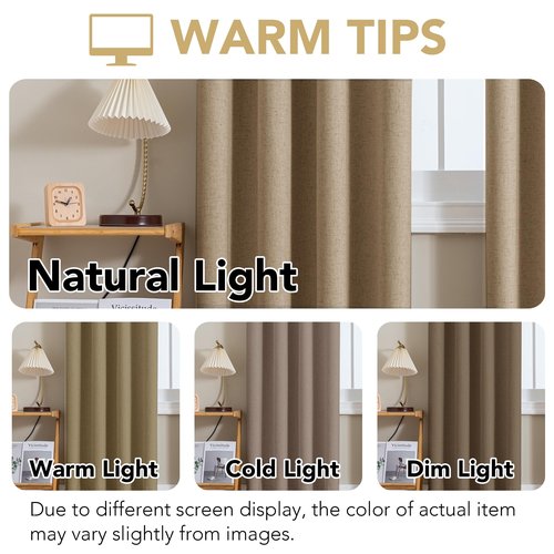 H.VERSAILTEX Linen Curtains 100% Blackout Curtains for Bedroom 108 inch Long Full Light Blocking Nature Linen Blended Window Curtains for Living Room Nickel Grommet (2 Panels, Heathered Macchiato)