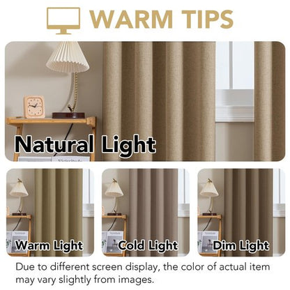 H.VERSAILTEX Linen Curtains 100% Blackout Curtains for Bedroom 108 inch Long Full Light Blocking Nature Linen Blended Window Curtains for Living Room Nickel Grommet (2 Panels, Heathered Macchiato)