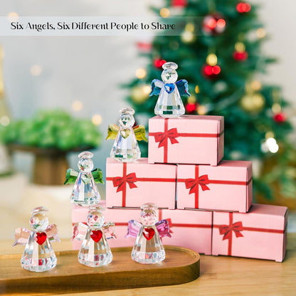 Crystal Guardian Angel Figurine Set - 6 Handcrafted Glass Ornaments for Home Decor | 2.5” Tabletop Collection