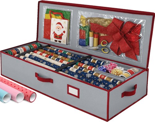 Christmas Wrapping Paper Organizer by [Brand Name] - Storage Bag with Straps & Pockets, Fits Up to 24 Rolls, Gray
