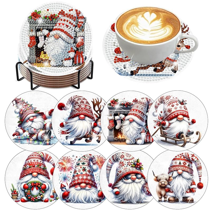 Christmas Gnome Diamond Art Coasters Kit - 8 Pcs by Ekuxom (Variation: Christmas Gnome)
