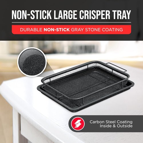 Bakken Swiss Crisper Tray - Non-Stick 2-Piece Set for Healthier Cooking | Gray Marble Design