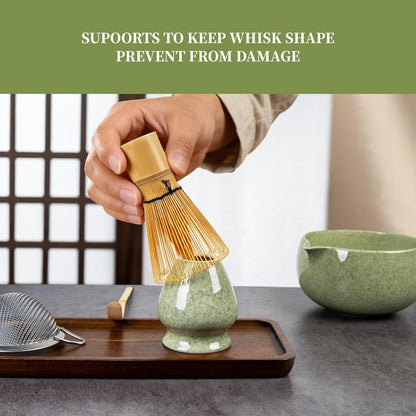YIBO Matcha Whisk Set - Complete Ceramic Matcha Making Kit with Bamboo Whisk & Accessories | Mottled Green