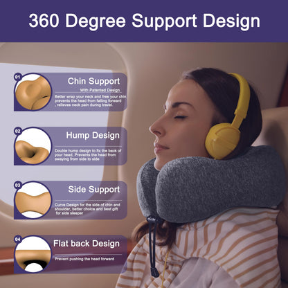 napfun Neck Pillow for Traveling, Upgraded Travel Neck Pillow for Airplane 100% Pure Memory Foam Travel Pillow for Flight Headrest Sleep, Portable Plane Accessories, Full Grey
