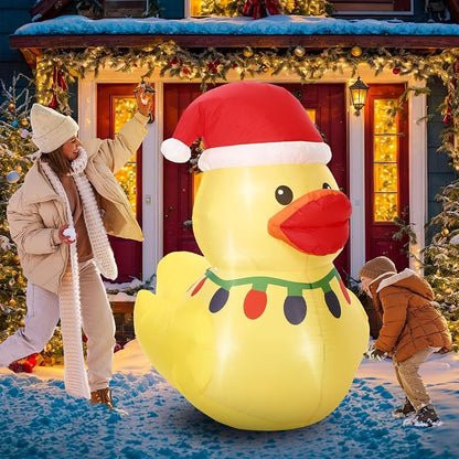 5ft Christmas Inflatable Duck with Hat, LED Lights - Classic Variation