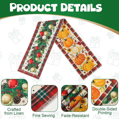 Double Sided Table Runner for Thanksgiving & Christmas 13 x 72 Inches