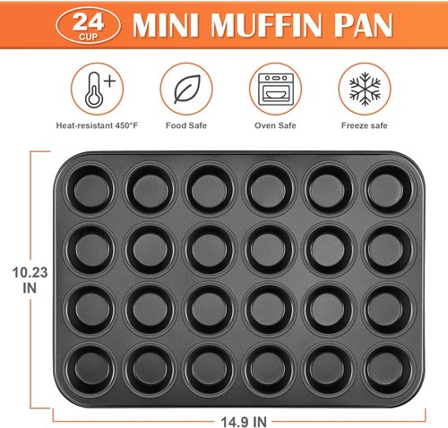 E-far Mini Muffin Pan - 24-Cup Nonstick Bakeware for Perfect Mini Muffins & Cupcakes | Oven Safe, Warp-Free