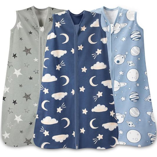 Skiennix Baby Sleep Sack - 100% Cotton Wearable Blanket for Newborns | 3-Pack, 0.5 TOG, 2-Way Zipper