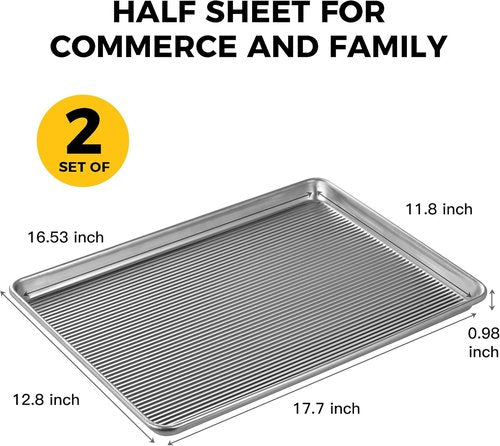 HONGBAKE Aluminum Cookie Sheets - Commercial Quality Non-Stick Baking Pans | 2-Pack with 50 Parchment Paper, 12.8 x 17.7 in, Silver
