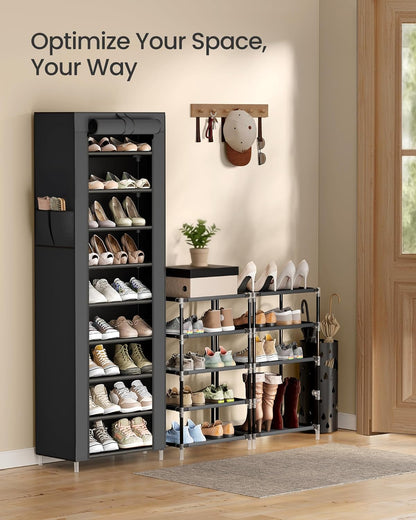 SONGMICS 10-Tier Shoe Rack - Dustproof Shoe Storage Cabinet | Holds 20 Pairs, Ideal for Sneakers & Heels, Black