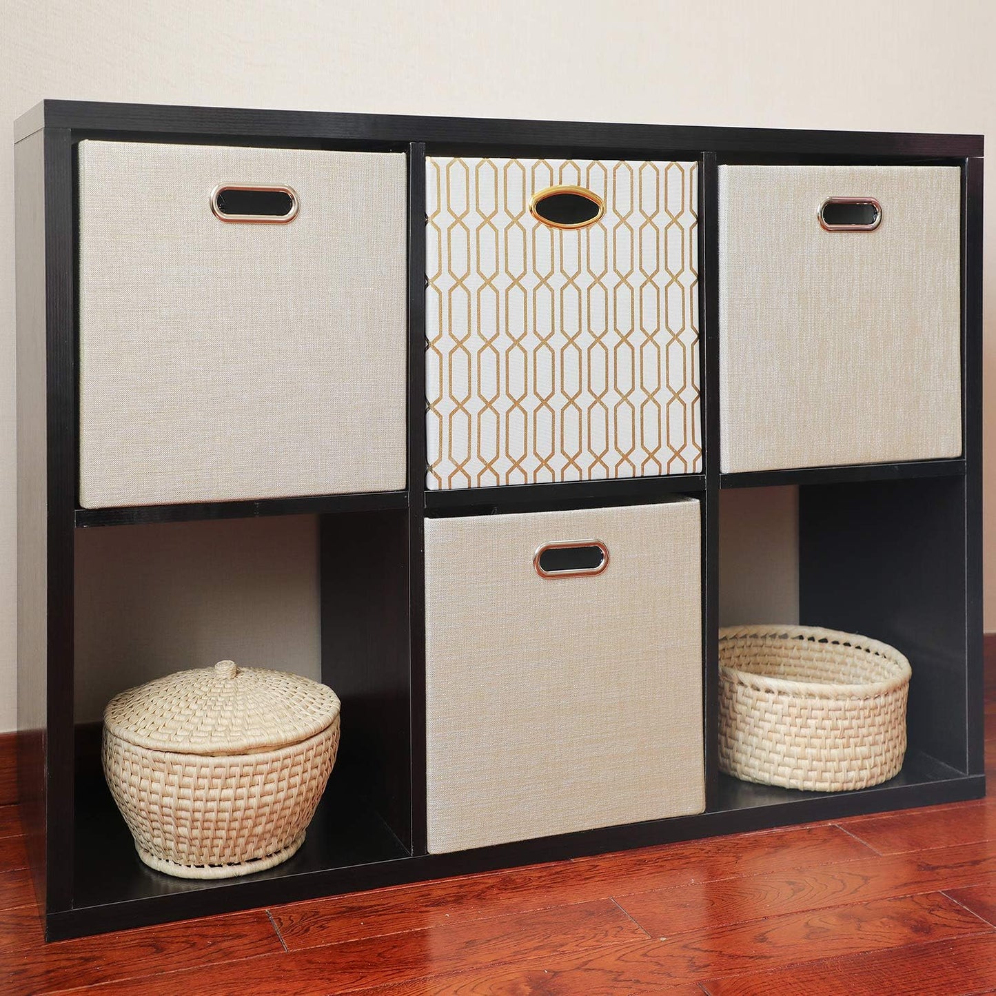 Posprica Storage Cube Bins - 13x13 Foldable Organizer Boxes for Closet & Shelf - Set of 4, Beige