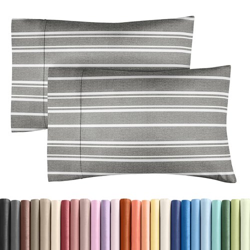 King Pillow Cases Set of 2 - Ultra Soft Hotel Quality Pillowcase Covers - Comfy, Cozy & Wrinkle Free - Shrinkage and Fade Resistant - Machine Washable Pillow Protectors - 2 Piece Set - Grey Stripes 3