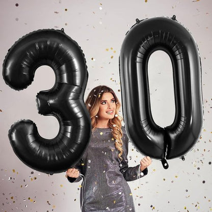 30 Number Balloons - Large 40 Inch Foil Balloon for 30th Birthday & Anniversary Celebrations | Black