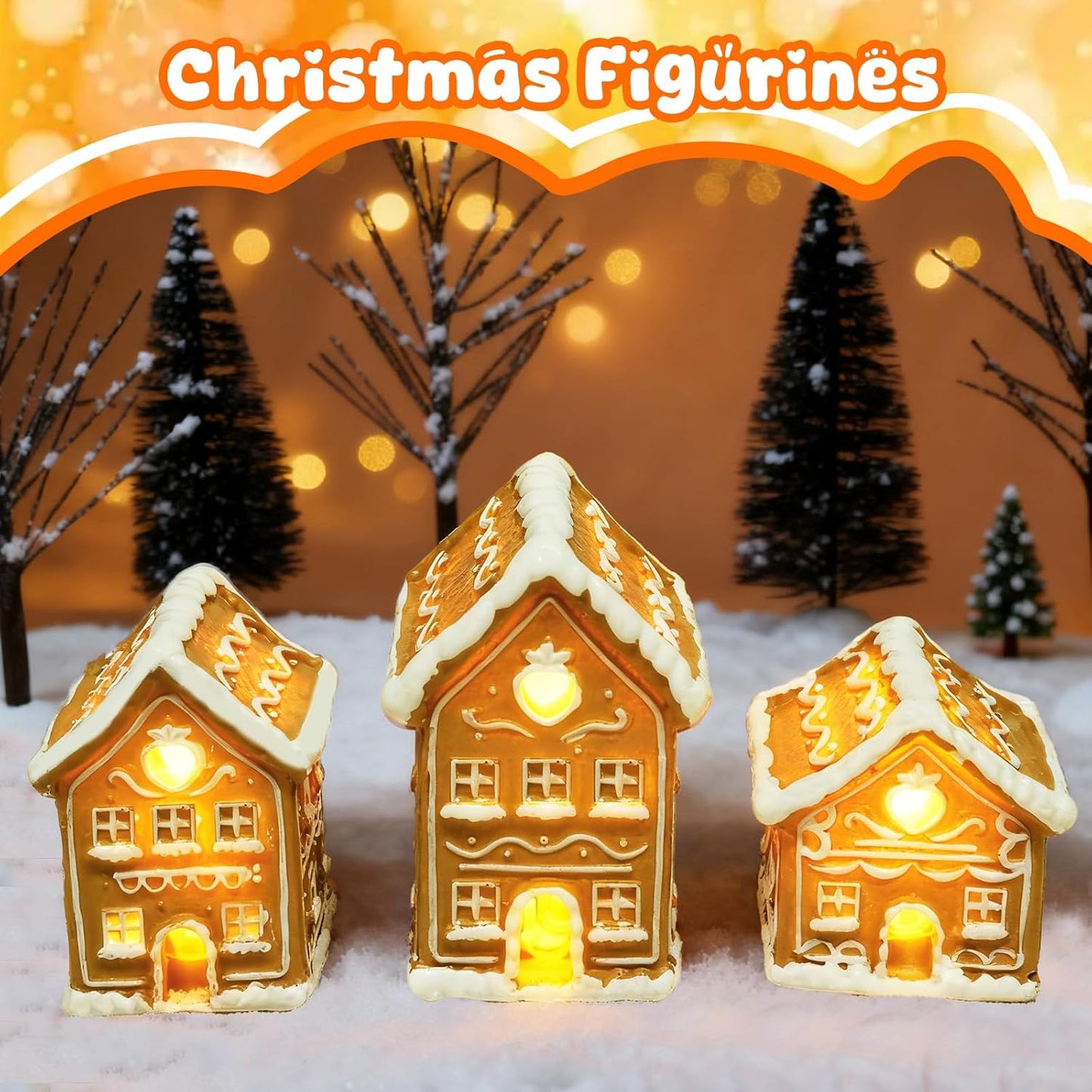 Regine Switzerland Christmas Gingerbread House Kit - 3PCS Mini Village Decorations for Festive Home Decor