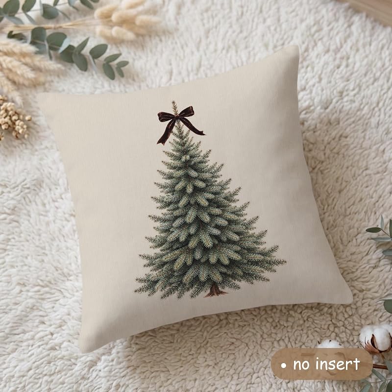 Moody Christmas Tree Bell Bow Throw Pillow Cover 18x18 - Set of 2 (Variation: Bell Bow)