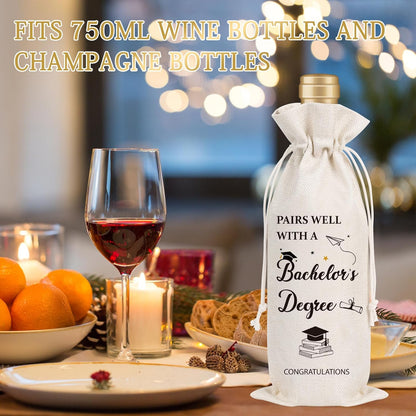 Wxiben Graduation Gifts Wine Bag - Bachelors Degree Gifts for Women Man Pairs Well With A Master's Degree Wine Bottle Bag Graduation Party Decoration Graduate Gift for Her Him College Friends