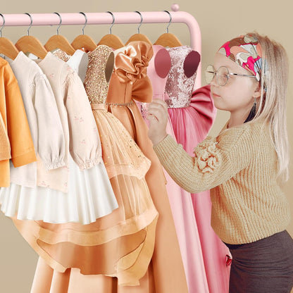 Mirolam Kids Clothing Rack - Dress Up Storage for Little Girls - Small Costume Wardrobe with 2 Fabric Shelves | Princess Room Decor