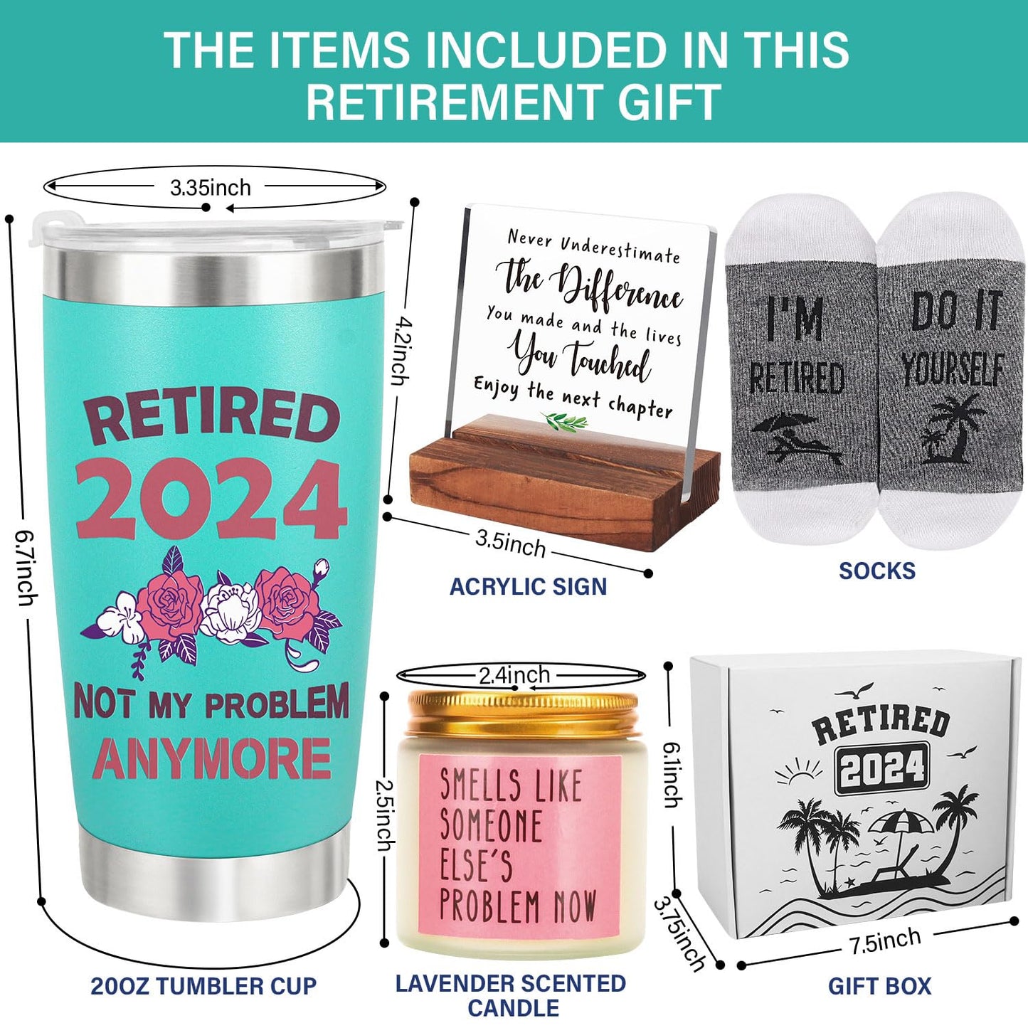 Retirement Gift for Woman 2024, Funny Happy Retirement Party Decoration Gifts, Retired Goodbye Gifts for Coworker Boss Teacher, Women Retirement Tumbler Cup Socks Candle Decoration Sign Gifts Set