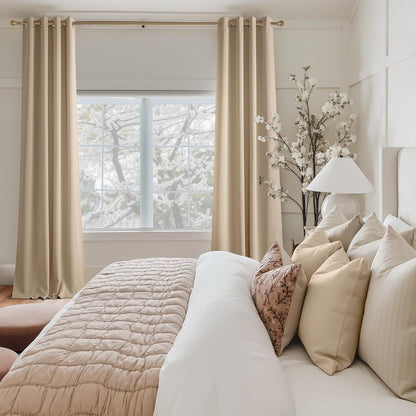 NICETOWN Room Darkening Curtains - Biscotti Beige Drapery Panels, 52"W x 96"L for Ultimate Privacy