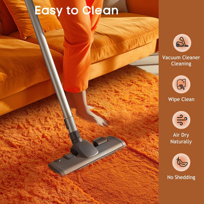 Ophanie Orange Fall Area Rug - Plush Soft Shaggy Carpet for Bedroom & Living Room | 4x6 Feet