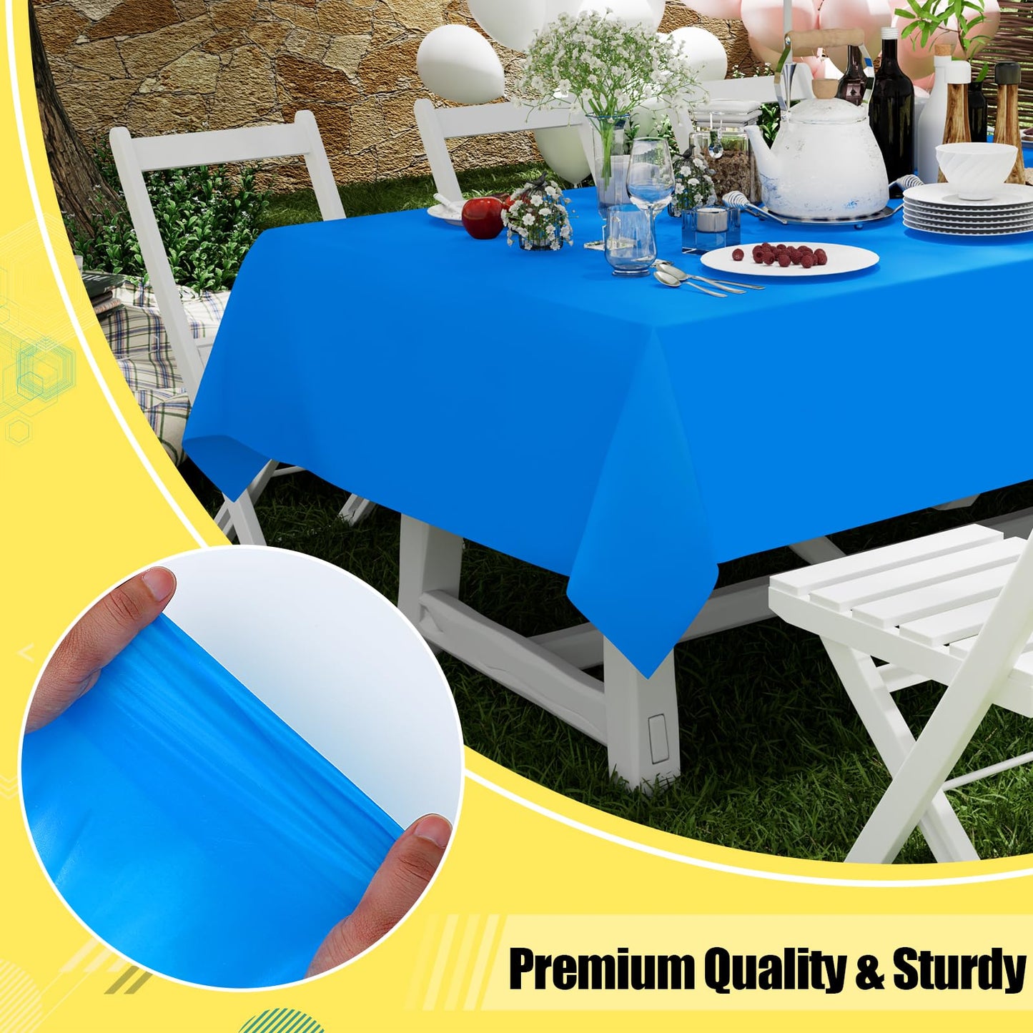 smiry Disposable Table Cloth 6 Pack, 54 x 108 Inch Table Cloths for Parties, Decorative Tablecloths for Rectangle Tables, Waterproof Plastic Table Cover, Leakproof & Sturdy, Blue