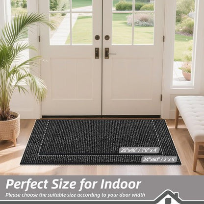 BEQHAUSE Dirt Trapper Door Mat - Non-Slip, Washable, Absorbent 20" x 48" Black Entrance Mat