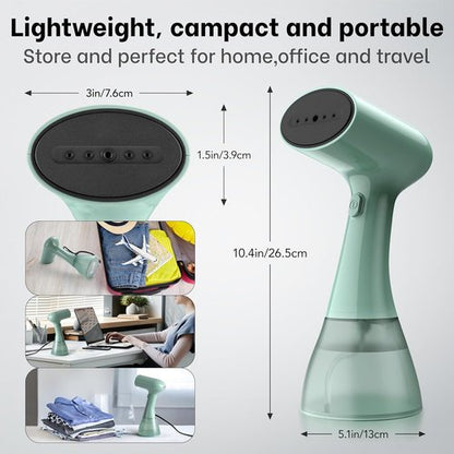 GS01 Handheld Clothes Steamer - 1500W High Power, 400ml Water Tank, Fast 20S Heat-Up | Portable Travel Design (Green)