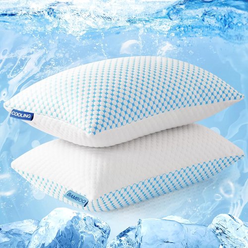 EASELAND Firm Pillows - Shredded Memory Foam with Adjustable Fill | Queen Size Set of 2, Cooling Cover for Hot Sleepers