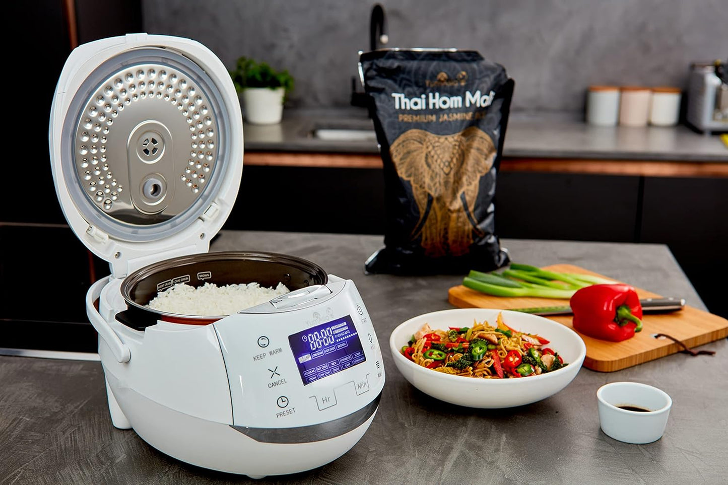 Yum Asia Sakura Rice Cooker - Advanced Fuzzy Logic with Ceramic Bowl | 8 Cup Capacity, White & Silver
