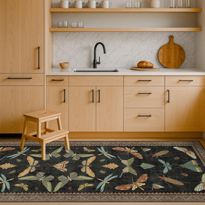 Nature Insect Fantasy | 2x6 Black Entryway Runner Rug - Washable, Non-Slip, Ultra Soft & Stain Resistant