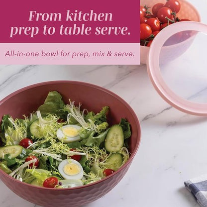 COOK WITH COLOR Mixing Bowls Set - 12-Piece Microwave Safe Nesting Bowls with Lids, Rose Embossed