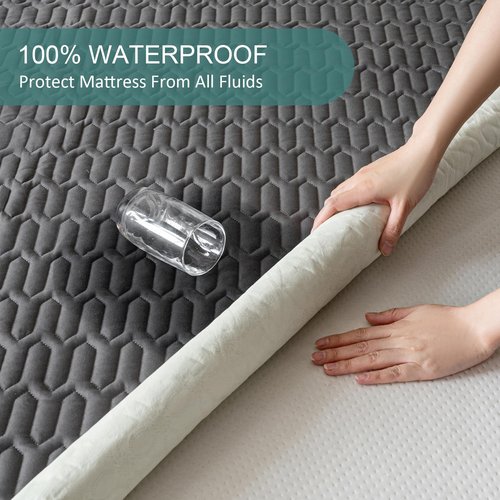KLOVARIS Waterproof Mattress Protector Full Size, Mattress Pad Cover with Deep Pocket Fitted Up to 6"-15" Depth, Noiseless Soft Breathable Bed Mattress Cover Washable, Gray