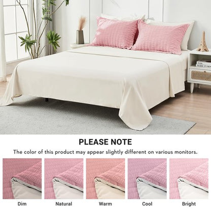 HYMOKEGE Pink/Ivory Twin XL Comforter Set Seersucker 5 Pieces, All Season Luxury Bed in a Bag for Bedroom, Bedding Set with Comforter, Sheets, Pillowcase & Sham