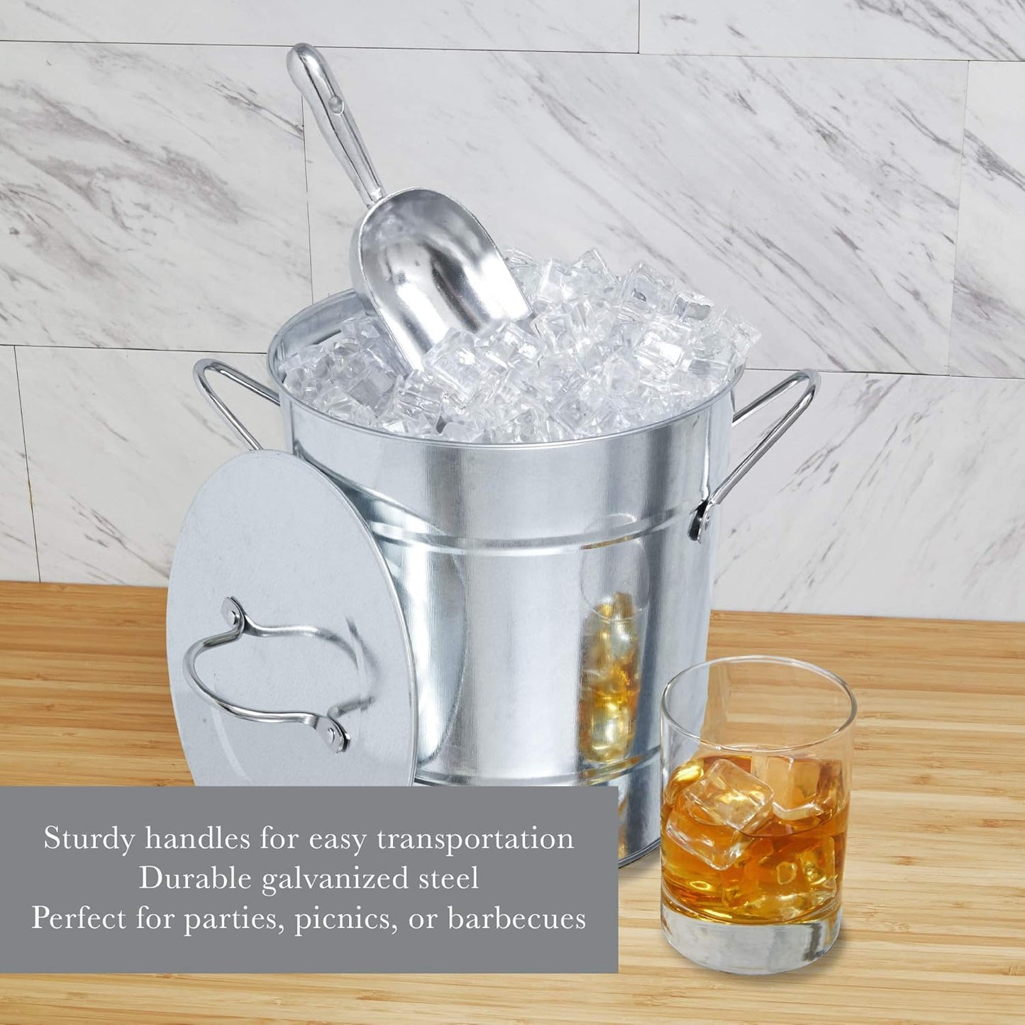 Twine Insulated Ice Bucket With Lid & Scooper for Parties - Galvanized Metal Bucket Cooler & Drink Tub Holds 1 Gallon
